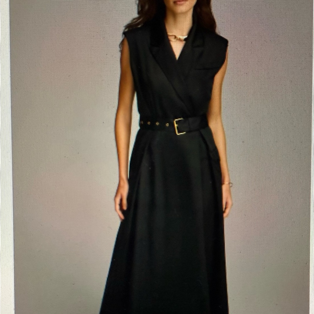 Donna Karan Black Belted Asymmetrical Dress.